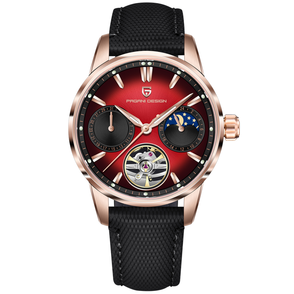 PAGANI DESIGN PD-YS021 Automatic Men's Watch 41MM Leather Stainless Steel Business Wrist Watch for Men, Synthetic Sapphire Dial Glass