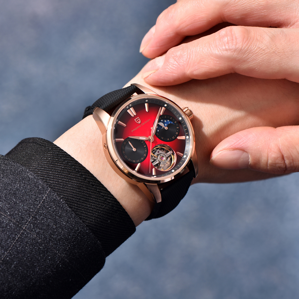 PAGANI DESIGN PD-YS021 Automatic Men's Watch 41MM Leather Stainless Steel Business Wrist Watch for Men, Synthetic Sapphire Dial Glass