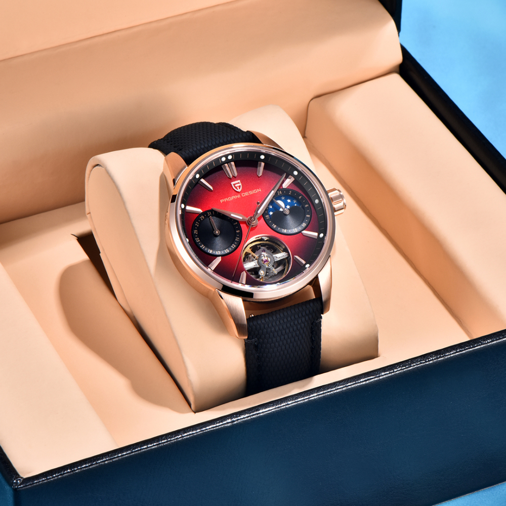 PAGANI DESIGN PD-YS021 Automatic Men's Watch 41MM Leather Stainless Steel Business Wrist Watch for Men, Synthetic Sapphire Dial Glass