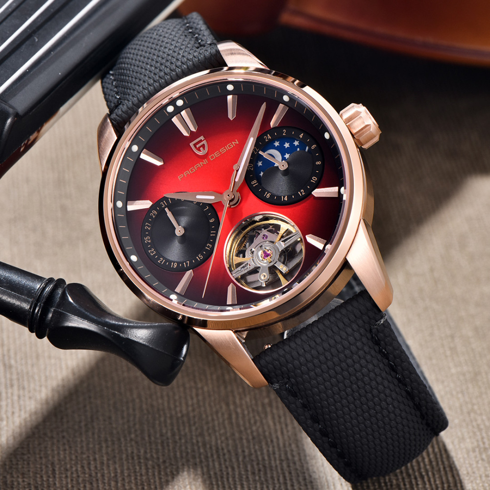 PAGANI DESIGN PD-YS021 Automatic Men's Watch 41MM Leather Stainless Steel Business Wrist Watch for Men, Synthetic Sapphire Dial Glass