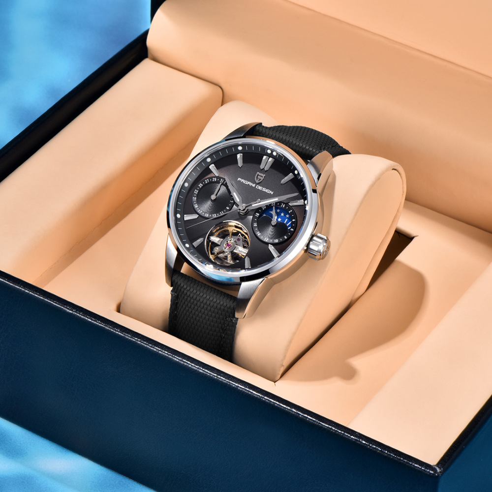 PAGANI DESIGN PD-YS021 Automatic Men's Watch 41MM Leather Stainless Steel Business Wrist Watch for Men, Synthetic Sapphire Dial Glass