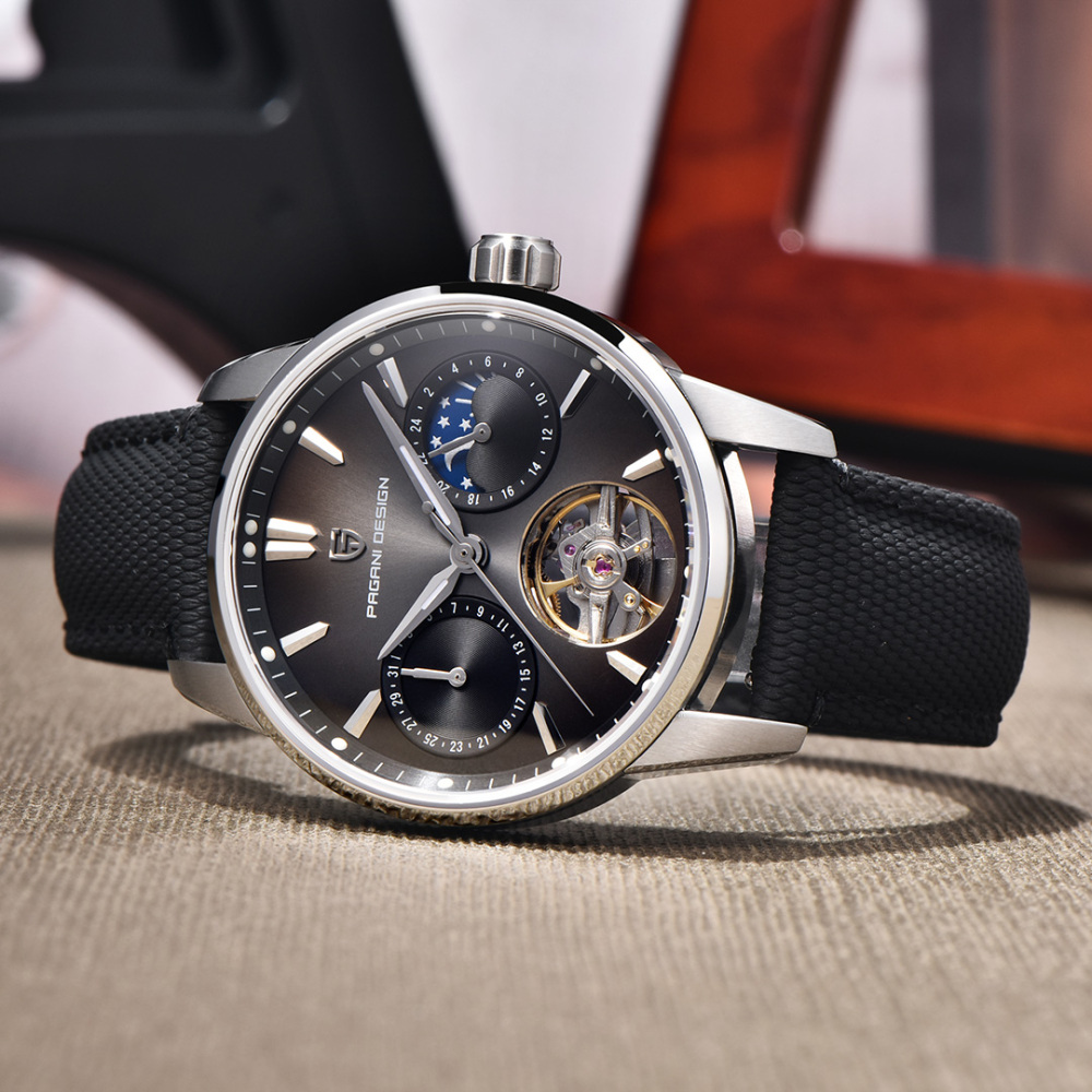 PAGANI DESIGN PD-YS021 Automatic Men's Watch 41MM Leather Stainless Steel Business Wrist Watch for Men, Synthetic Sapphire Dial Glass