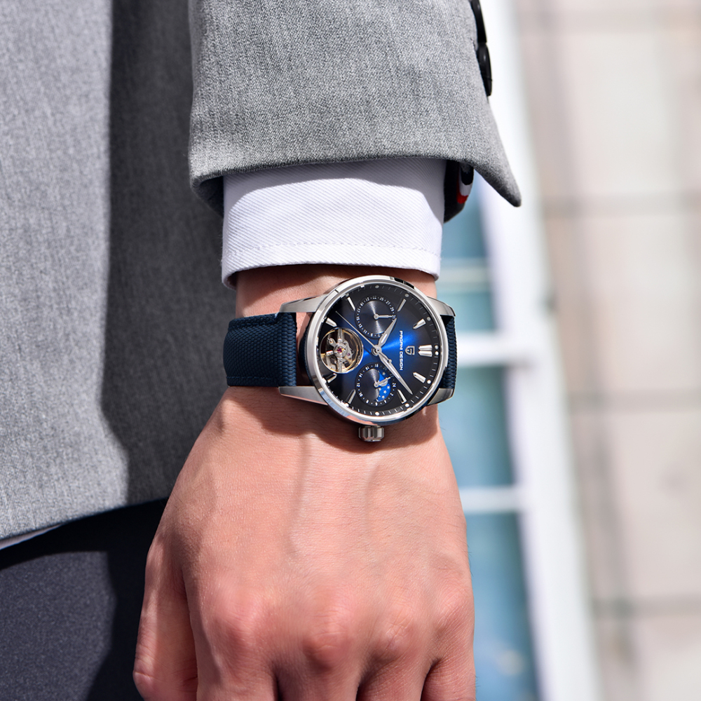 PAGANI DESIGN PD-YS021 Automatic Men's Watch 41MM Leather Stainless Steel Business Wrist Watch for Men, Synthetic Sapphire Dial Glass