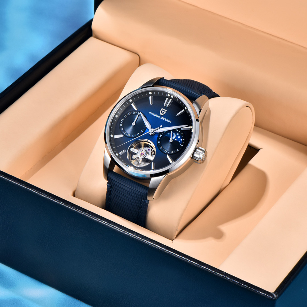 PAGANI DESIGN PD-YS021 Automatic Men's Watch 41MM Leather Stainless Steel Business Wrist Watch for Men, Synthetic Sapphire Dial Glass