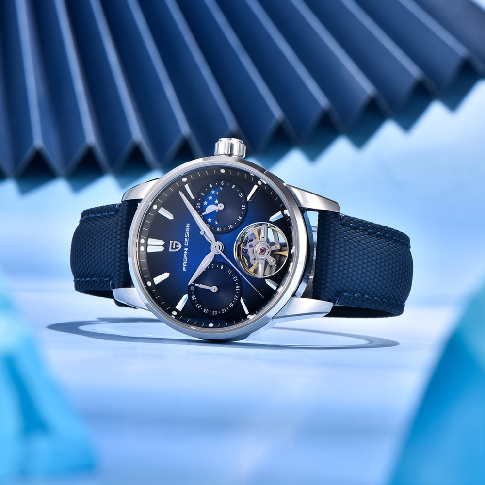 PAGANI DESIGN PD-YS021 Automatic Men's Watch 41MM Leather Stainless Steel Business Wrist Watch for Men, Synthetic Sapphire Dial Glass