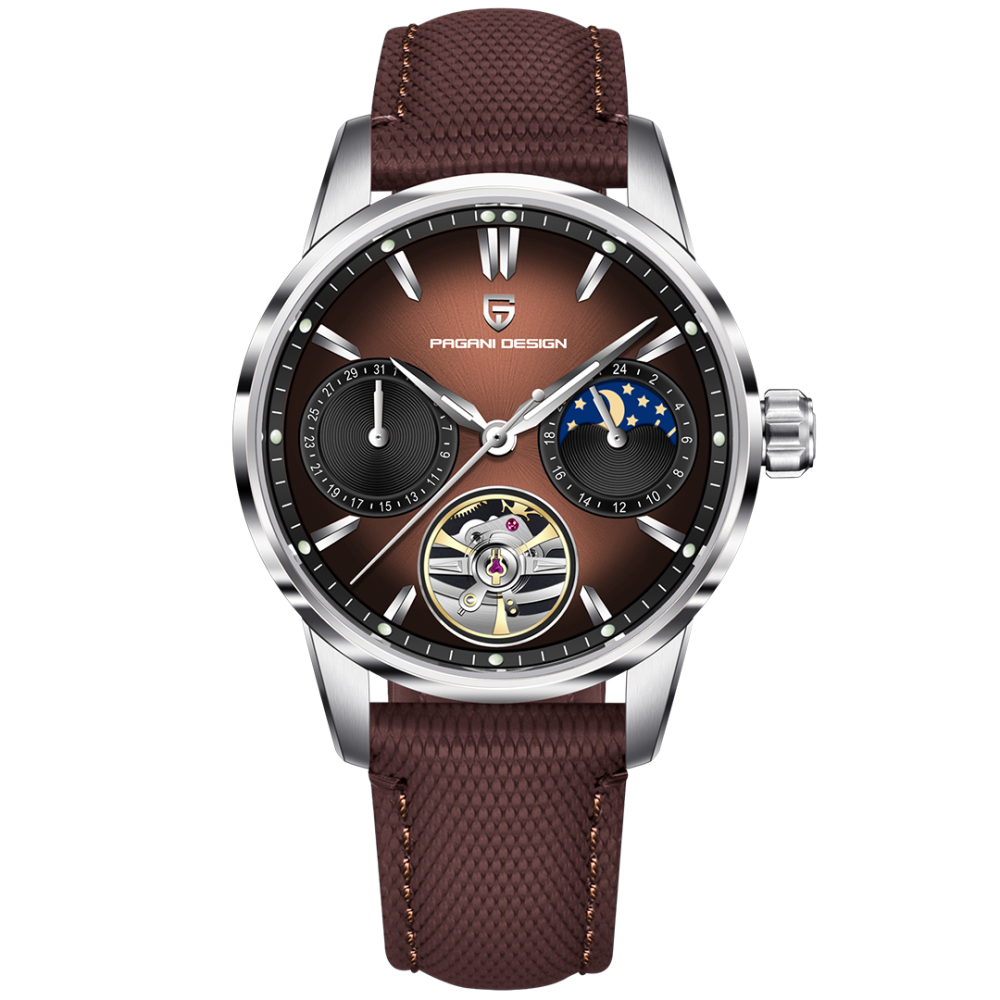 PAGANI DESIGN PD-YS021 Automatic Men's Watch 41MM Leather Stainless Steel Business Wrist Watch for Men, Synthetic Sapphire Dial Glass
