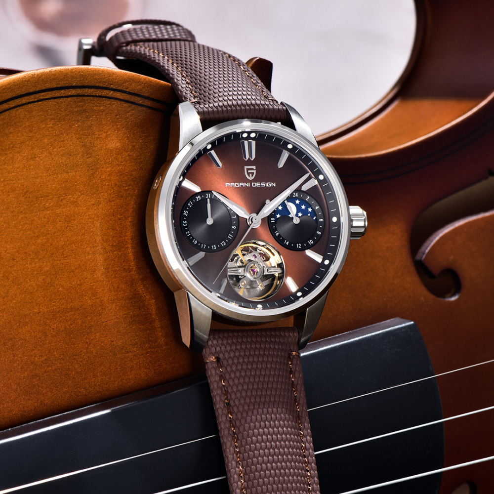 PAGANI DESIGN PD-YS021 Automatic Men's Watch 41MM Leather Stainless Steel Business Wrist Watch for Men, Synthetic Sapphire Dial Glass