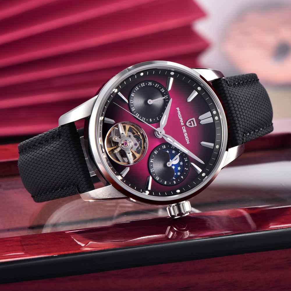 PAGANI DESIGN PD-YS021 Automatic Men's Watch 41MM Leather Stainless Steel Business Wrist Watch for Men, Synthetic Sapphire Dial Glass