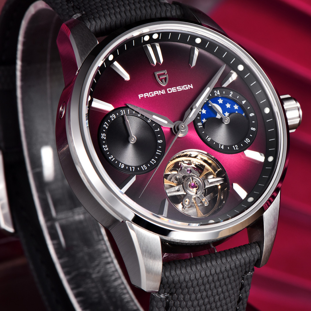 PAGANI DESIGN PD-YS021 Automatic Men's Watch 41MM Leather Stainless Steel Business Wrist Watch for Men, Synthetic Sapphire Dial Glass