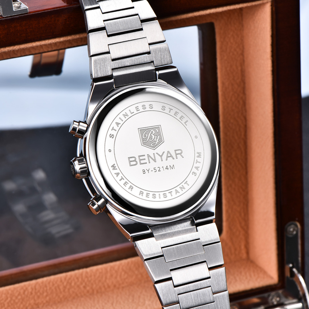BENYAR BY-5214 Men's Quartz Watch Business Chronograph Sports Analog Wrist Watch for Men Two-Tone Calendar Auto Date