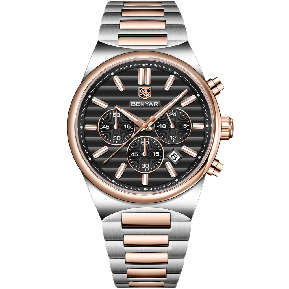 BENYAR BY-5214 Men's Quartz Watch Business Chronograph Sports Analog Wrist Watch for Men Two-Tone Calendar Auto Date