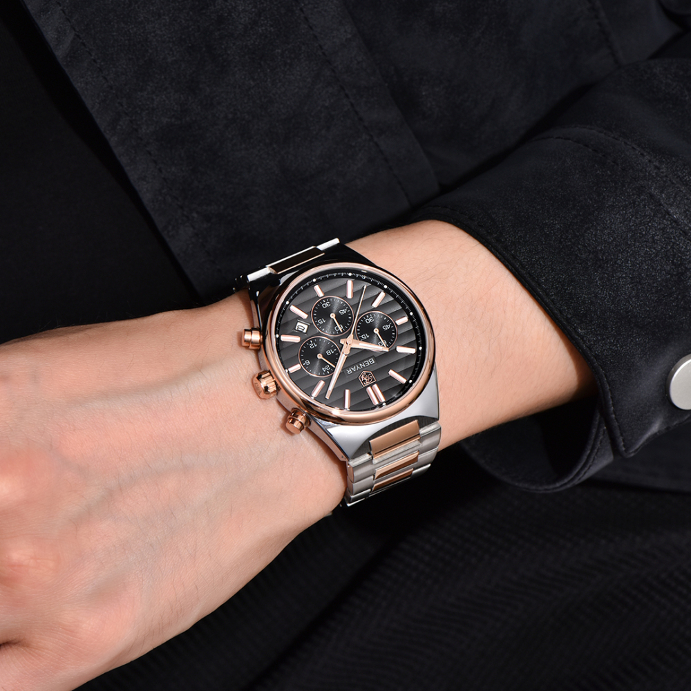 BENYAR BY-5214 Men's Quartz Watch Business Chronograph Sports Analog Wrist Watch for Men Two-Tone Calendar Auto Date