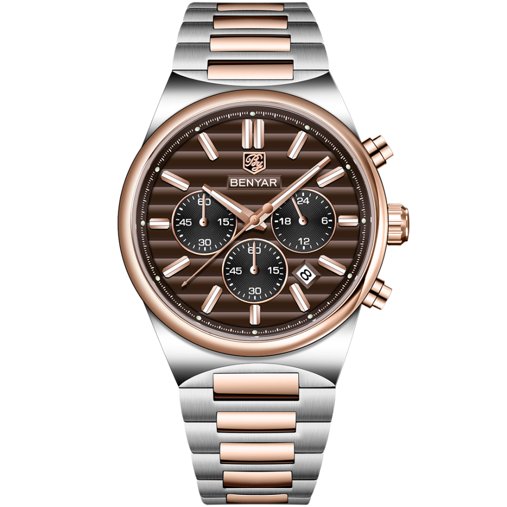 BENYAR BY-5214 Men's Quartz Watch Business Chronograph Sports Analog Wrist Watch for Men Two-Tone Calendar Auto Date