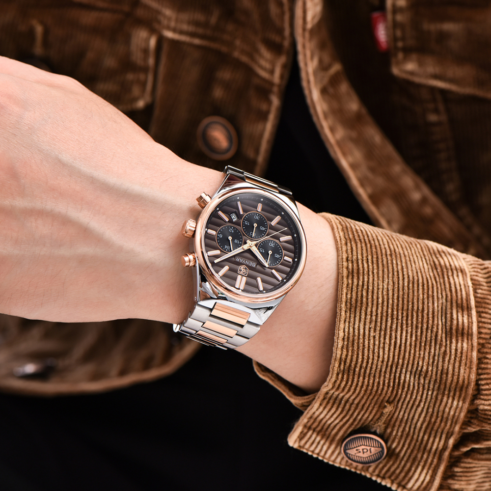 BENYAR BY-5214 Men's Quartz Watch Business Chronograph Sports Analog Wrist Watch for Men Two-Tone Calendar Auto Date