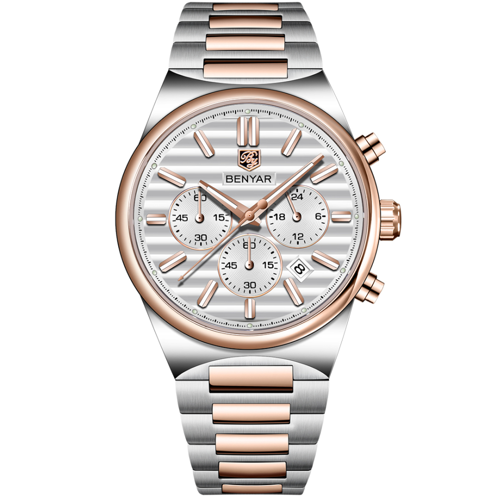 BENYAR BY-5214 Men's Quartz Watch Business Chronograph Sports Analog Wrist Watch for Men Two-Tone Calendar Auto Date