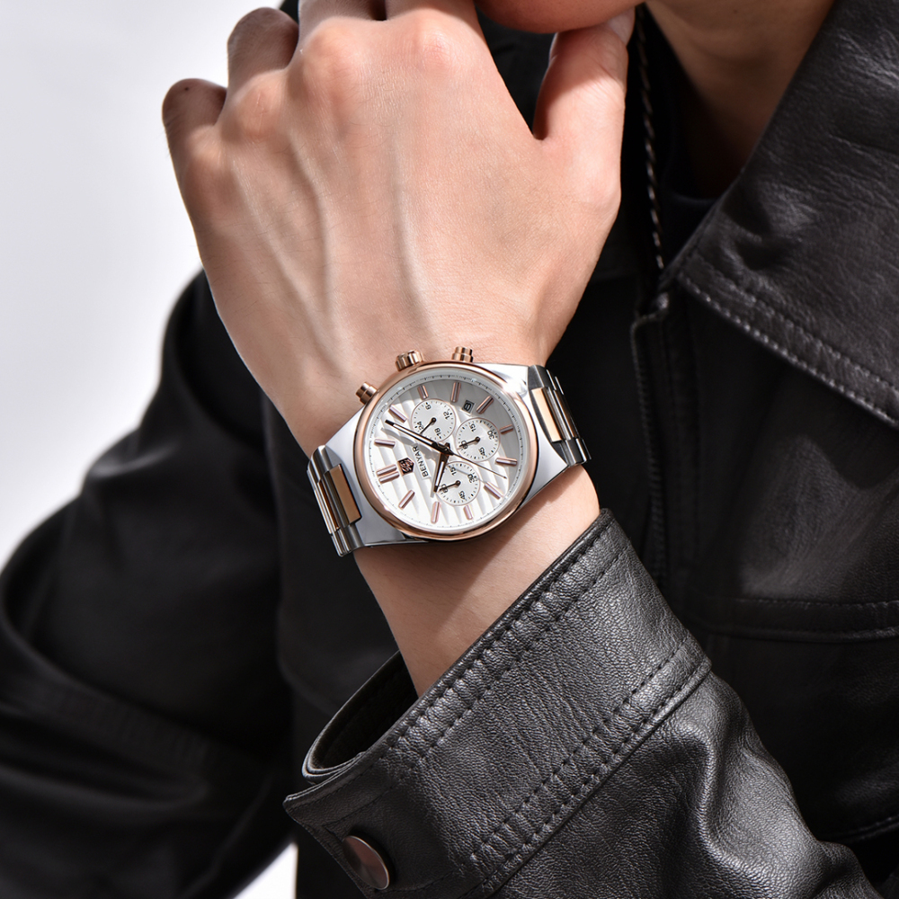 BENYAR BY-5214 Men's Quartz Watch Business Chronograph Sports Analog Wrist Watch for Men Two-Tone Calendar Auto Date