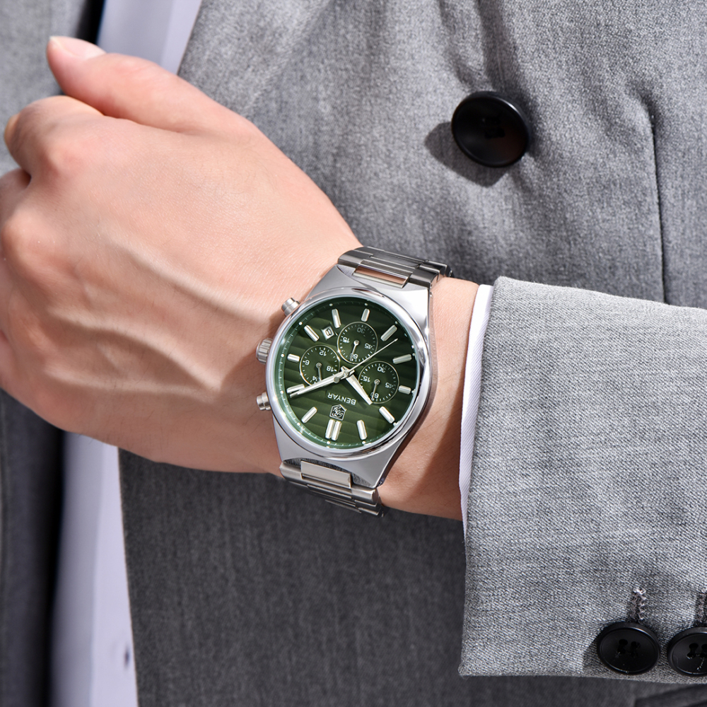 BENYAR BY-5214 Men's Quartz Watch Business Chronograph Sports Analog Wrist Watch for Men Two-Tone Calendar Auto Date