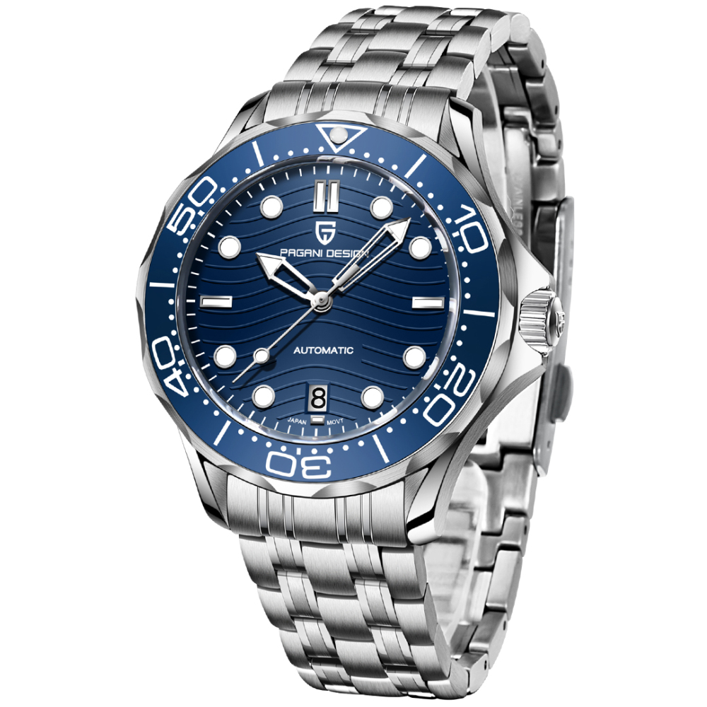 PAGANI DESIGN PD-1685 Men's Automatic Watches Stainless Steel Sports Wrist Watch for Men with Waves NH35A / 8215 Movement Ceramic Bezel Rubber Strap 1685