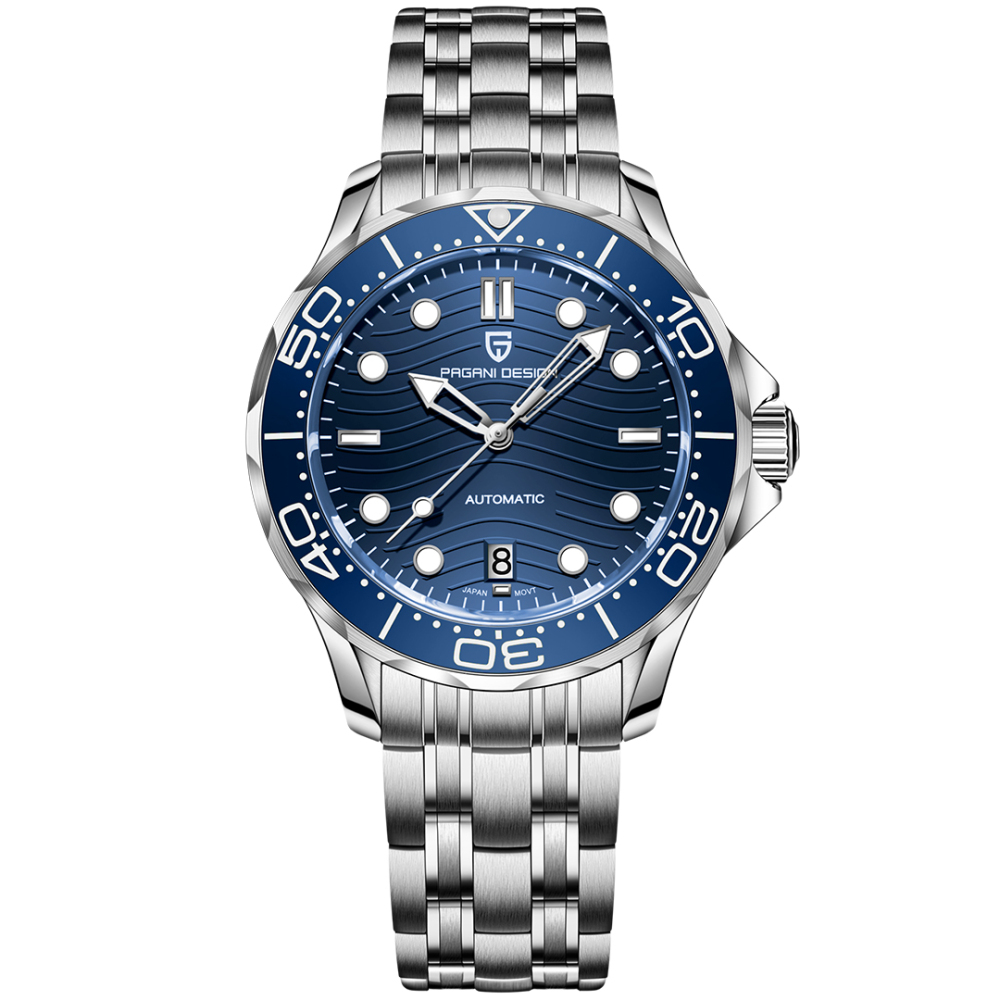 PAGANI DESIGN PD-1685 Men's Automatic Watches Stainless Steel Sports Wrist Watch for Men with Waves NH35A / 8215 Movement Ceramic Bezel Rubber Strap 1685