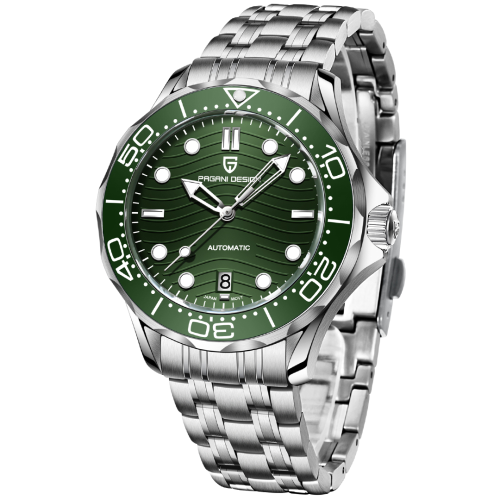 PAGANI DESIGN PD-1685 Men's Automatic Watches Stainless Steel Sports Wrist Watch for Men with Waves NH35A / 8215 Movement Ceramic Bezel Rubber Strap 1685