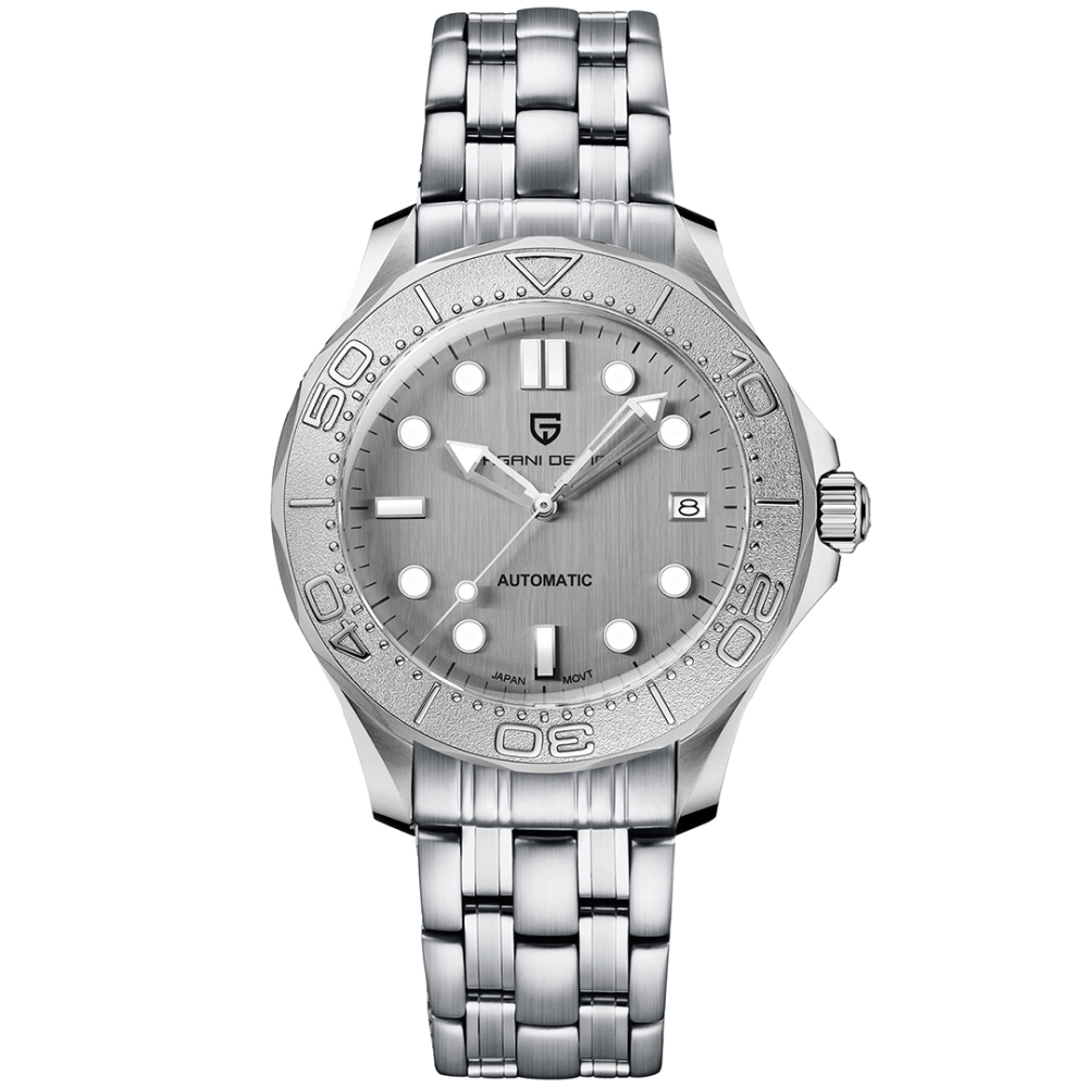 PAGANI DESIGN PD-1818 New Automatic Men's Watch Diver 300 Homage full Stainless Steel Mechanical 100M Waterproof Wrist Watch for Men, Synthetic Sapphire Dial Glass, Mesh Watch Strap
