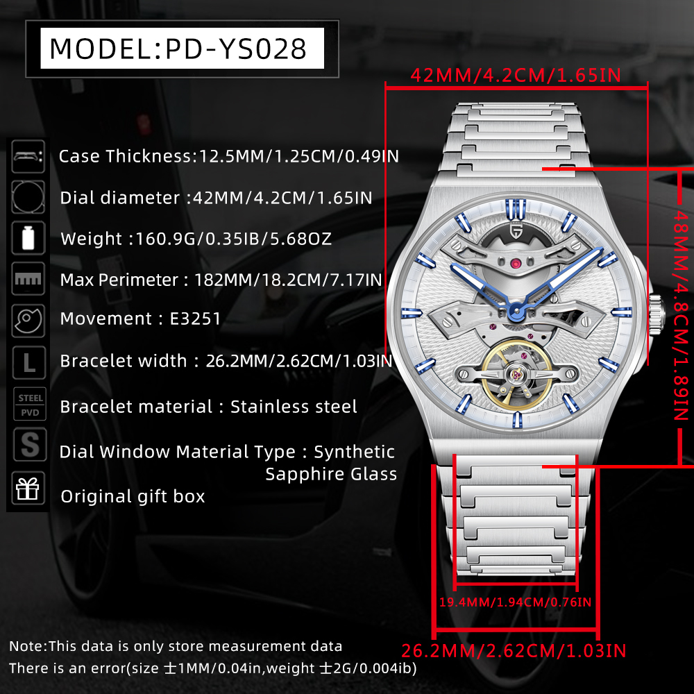 PAGANI DESIGN PD-YS028 New Automatic Men's Watch Unique Stainless Steel Mechanical Wrist Watch for Men, Balance Wheel, Synthetic Sapphire Dial Glass