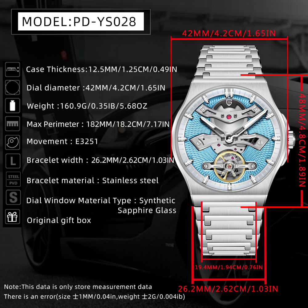 PAGANI DESIGN PD-YS028 New Automatic Men's Watch Unique Stainless Steel Mechanical Wrist Watch for Men, Balance Wheel, Synthetic Sapphire Dial Glass