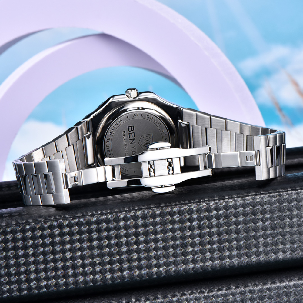 BENYAR BY-5221 Quartz Men's Watch Stainless Steel Square Sports Wrist Watch for Men, Moonphase, Week Date Display