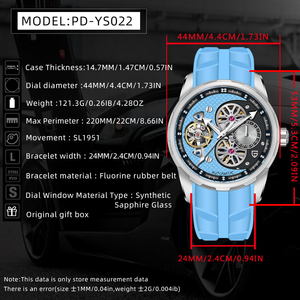 PAGANI DESIGN PD-YS022 New Automatic Men's Watch with Balance Wheel Stainless Steel Mechanical Wrist Watch for Men, Rubber Strap, Synthetic Sapphire Dial Glass