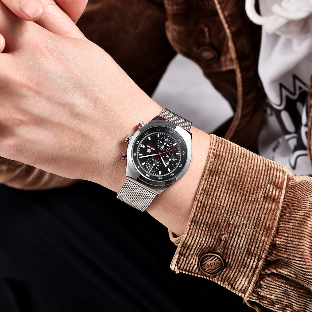 BENYAR BY-5200M Chronograph Men's Quartz Watch Sports Waterproof Wristwatch with Mesh Strap