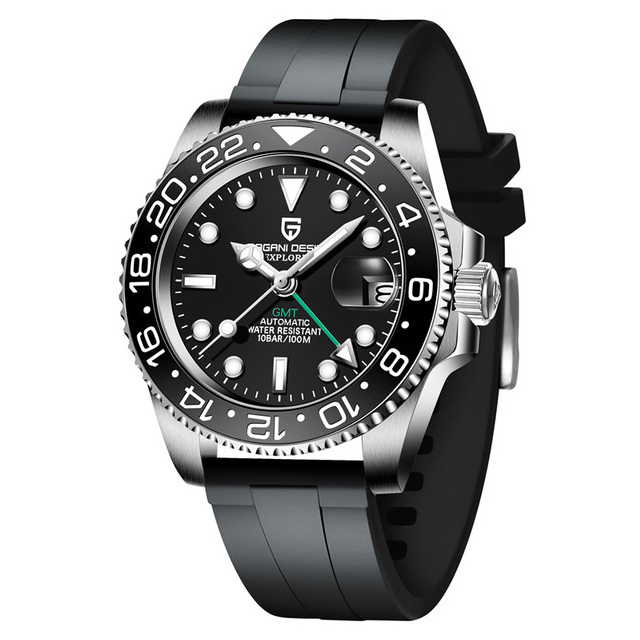 PAGANI DESIGN PD-1662 Men's Watches Automatic GMT Mechanical Stainless Steel Waterproof Wrist Watch for Men Jubilee Bracelet Sapphire Glass