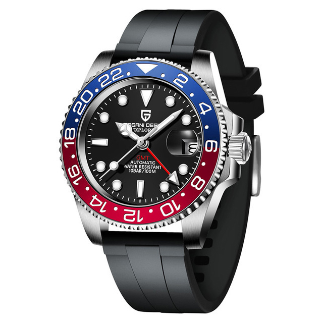 PAGANI DESIGN PD-1662 Men's Watches Automatic GMT Mechanical Stainless Steel Waterproof Wrist Watch for Men Jubilee Bracelet Sapphire Glass