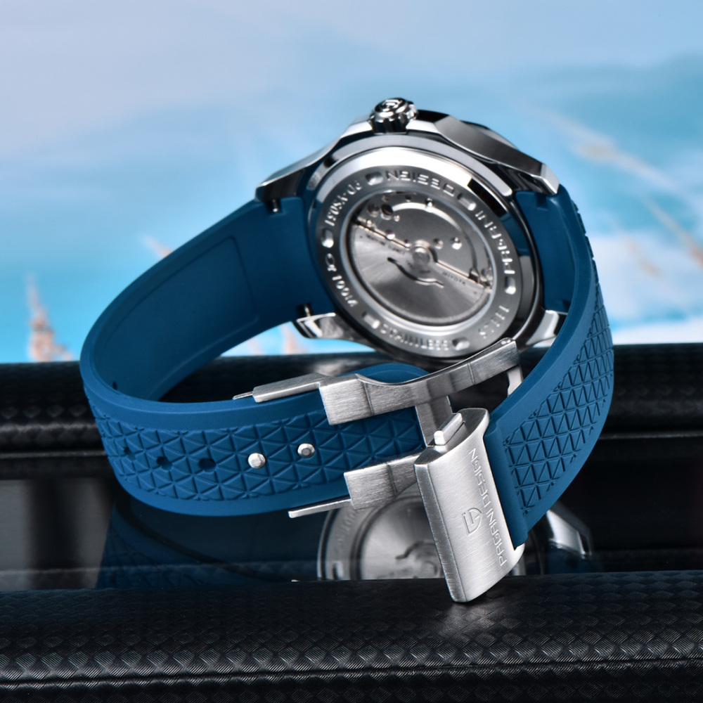 PAGANI DESIGN PD-YS031 Automatic Men's Watch New Stainless Steel Mechanical Wrist Watch for Men, 100M Waterproof, Synthetic Sapphire Dial Glass, Rubber Strap