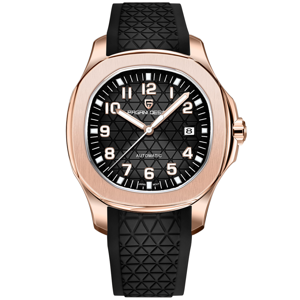 PAGANI DESIGN PD-YS031 Automatic Men's Watch New Stainless Steel Mechanical Wrist Watch for Men, 100M Waterproof, Synthetic Sapphire Dial Glass, Rubber Strap