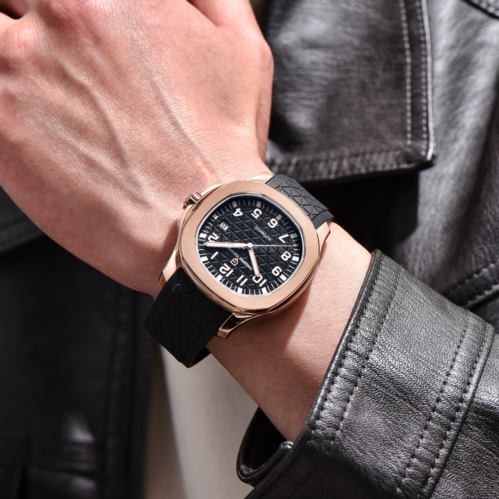 PAGANI DESIGN PD-YS031 Automatic Men's Watch New Stainless Steel Mechanical Wrist Watch for Men, 100M Waterproof, Synthetic Sapphire Dial Glass, Rubber Strap