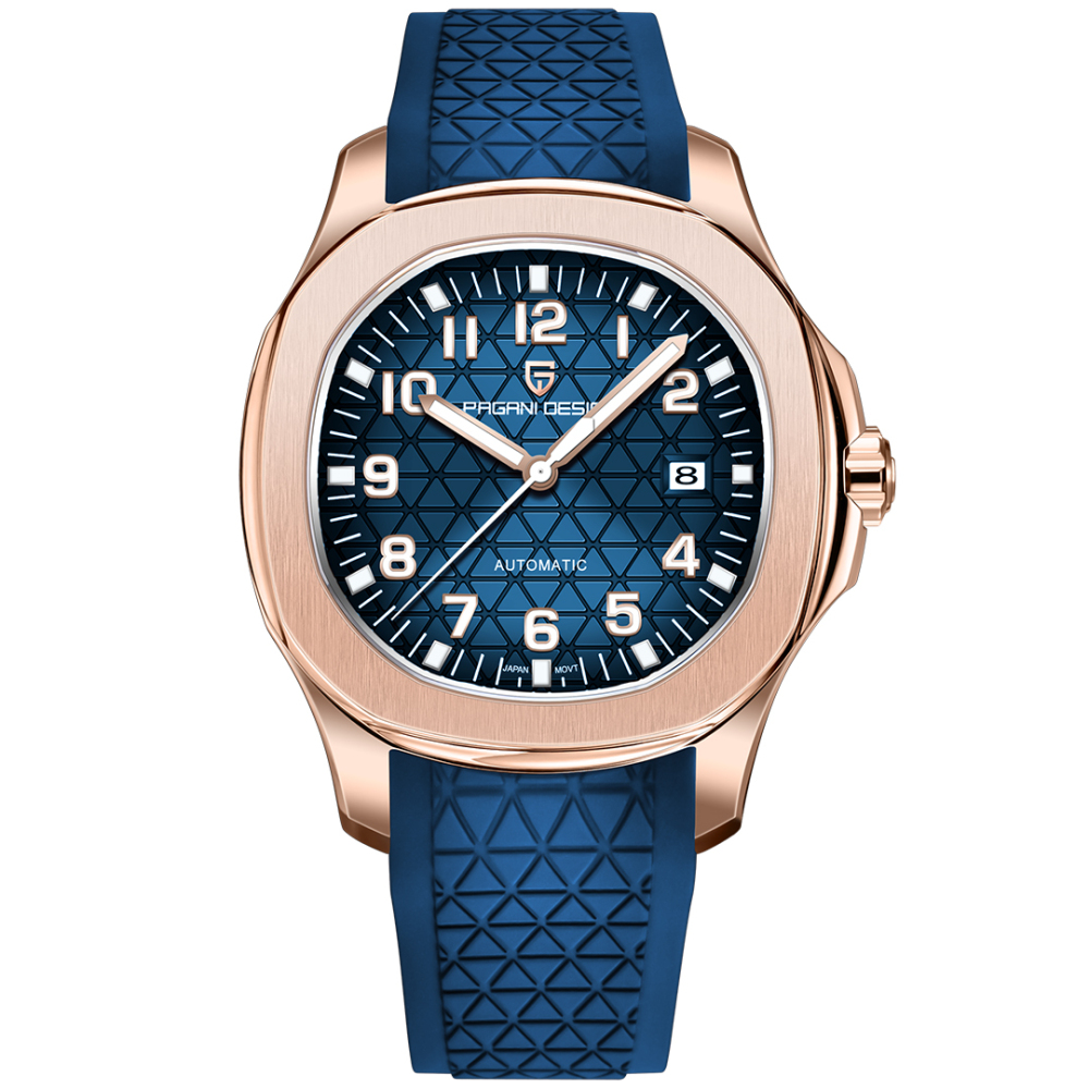 PAGANI DESIGN PD-YS031 Automatic Men's Watch New Stainless Steel Mechanical Wrist Watch for Men, 100M Waterproof, Synthetic Sapphire Dial Glass, Rubber Strap