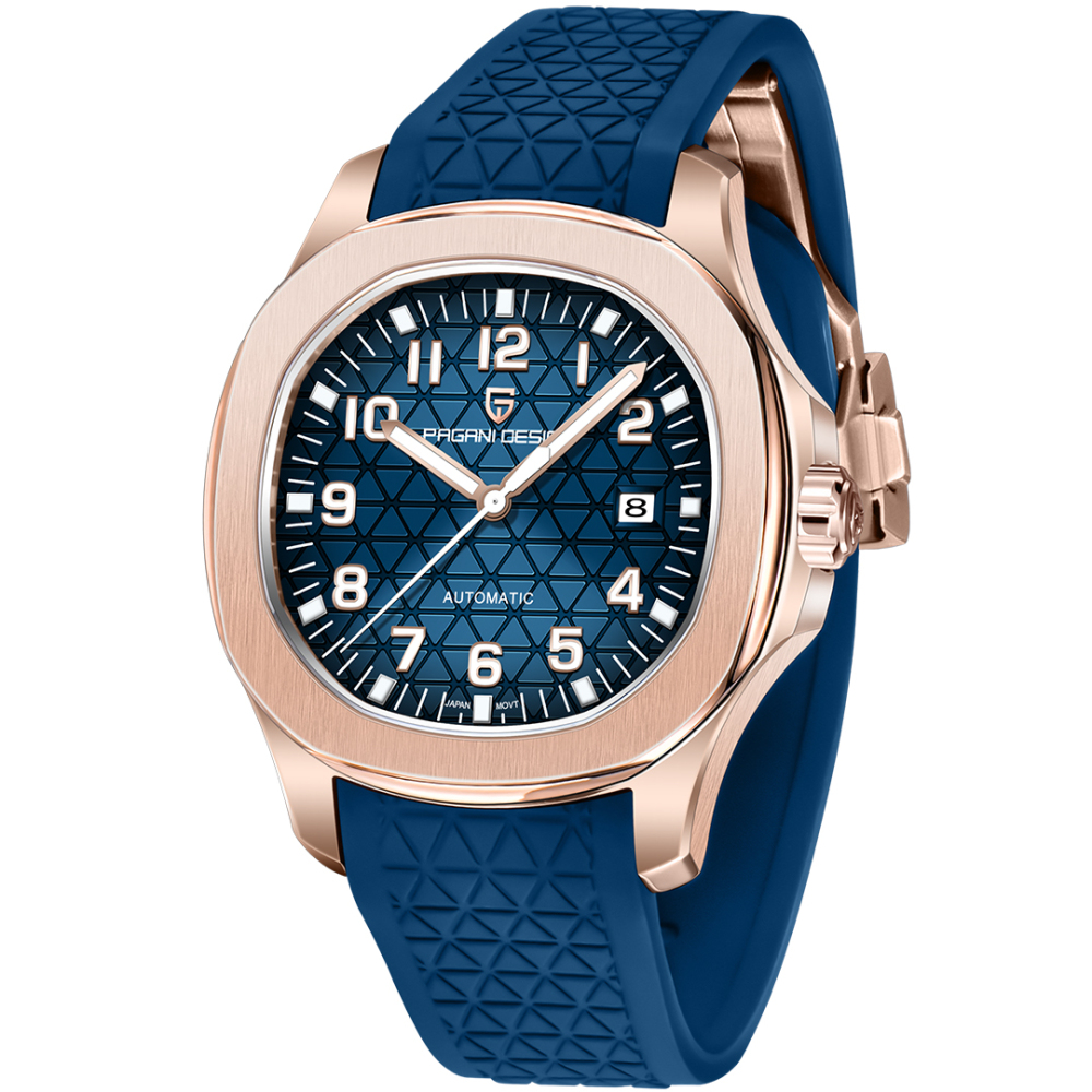 PAGANI DESIGN PD-YS031 Automatic Men's Watch New Stainless Steel Mechanical Wrist Watch for Men, 100M Waterproof, Synthetic Sapphire Dial Glass, Rubber Strap