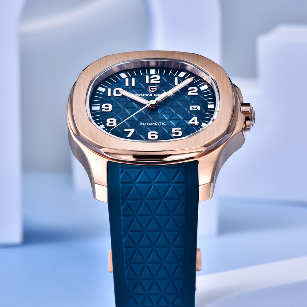PAGANI DESIGN PD-YS031 Automatic Men's Watch New Stainless Steel Mechanical Wrist Watch for Men, 100M Waterproof, Synthetic Sapphire Dial Glass, Rubber Strap