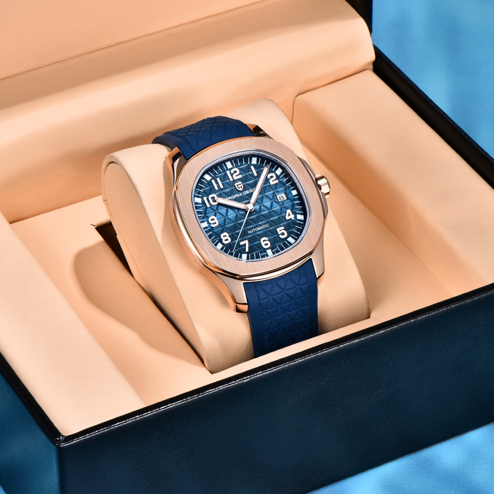 PAGANI DESIGN PD-YS031 Automatic Men's Watch New Stainless Steel Mechanical Wrist Watch for Men, 100M Waterproof, Synthetic Sapphire Dial Glass, Rubber Strap