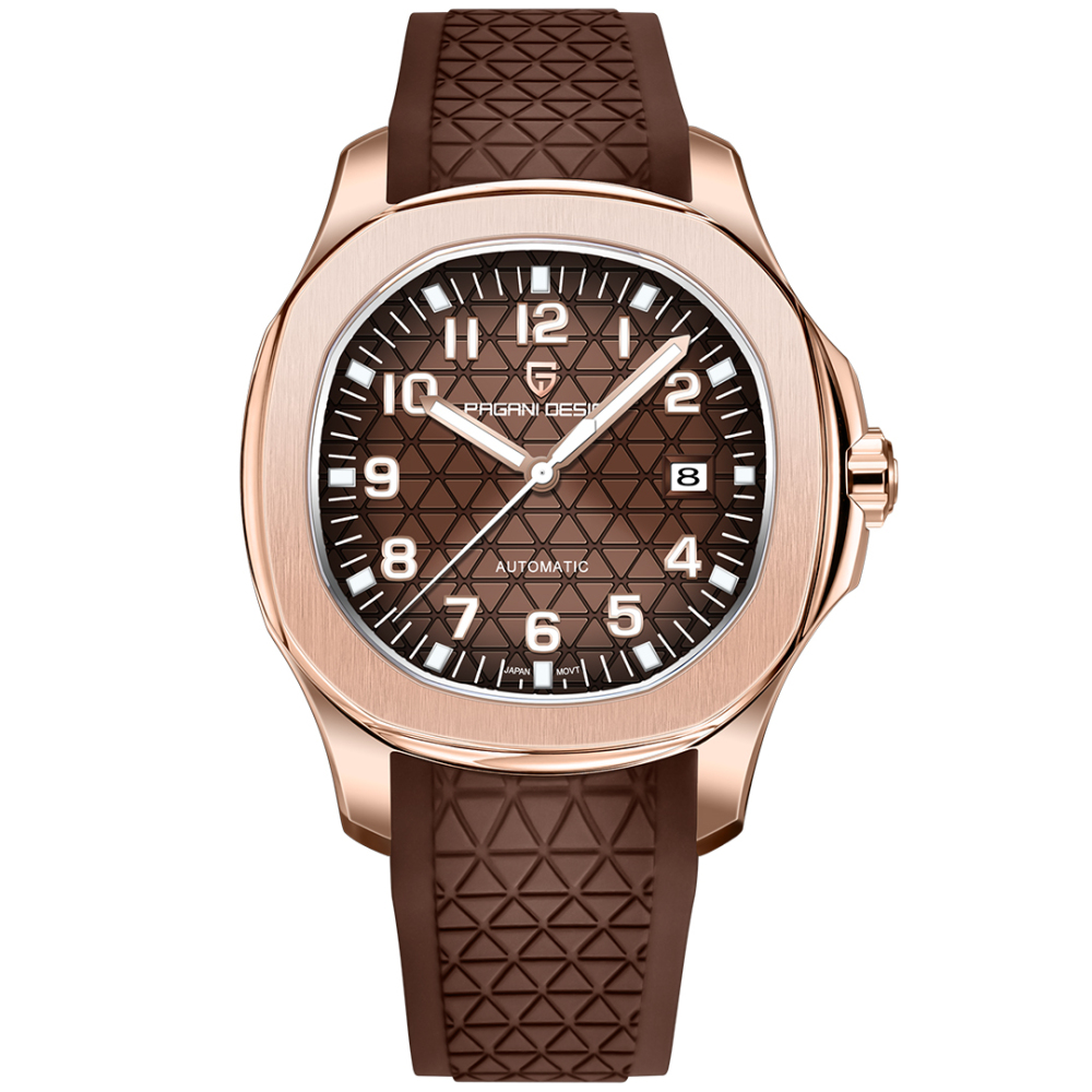 PAGANI DESIGN PD-YS031 Automatic Men's Watch New Stainless Steel Mechanical Wrist Watch for Men, 100M Waterproof, Synthetic Sapphire Dial Glass, Rubber Strap