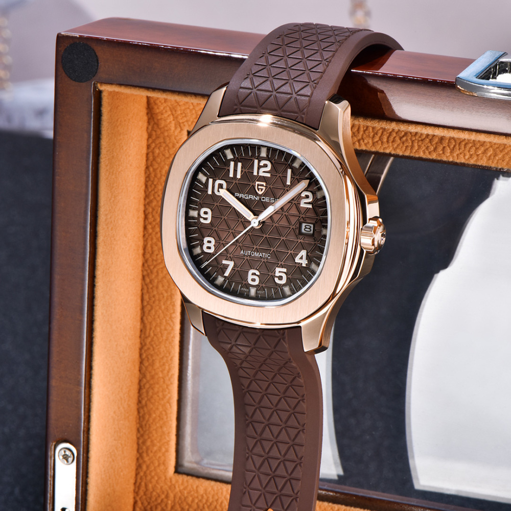 PAGANI DESIGN PD-YS031 Automatic Men's Watch New Stainless Steel Mechanical Wrist Watch for Men, 100M Waterproof, Synthetic Sapphire Dial Glass, Rubber Strap