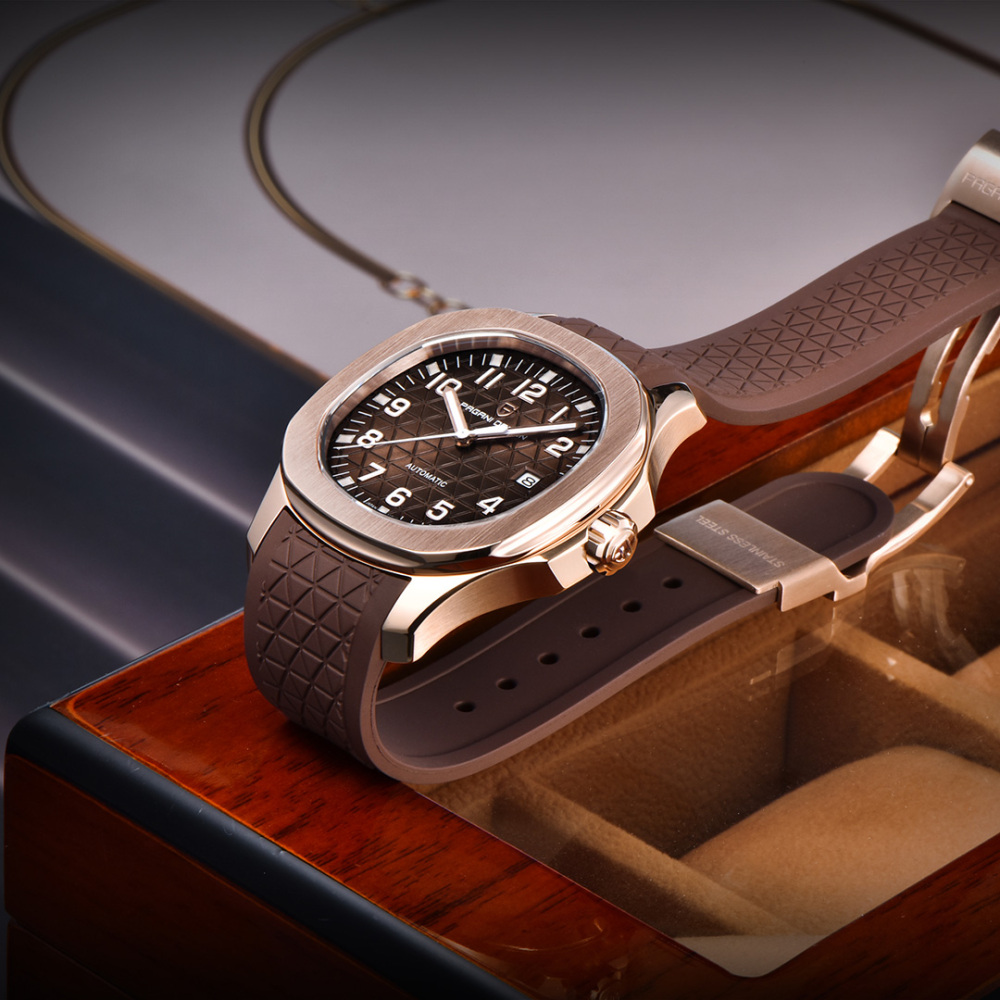 PAGANI DESIGN PD-YS031 Automatic Men's Watch New Stainless Steel Mechanical Wrist Watch for Men, 100M Waterproof, Synthetic Sapphire Dial Glass, Rubber Strap