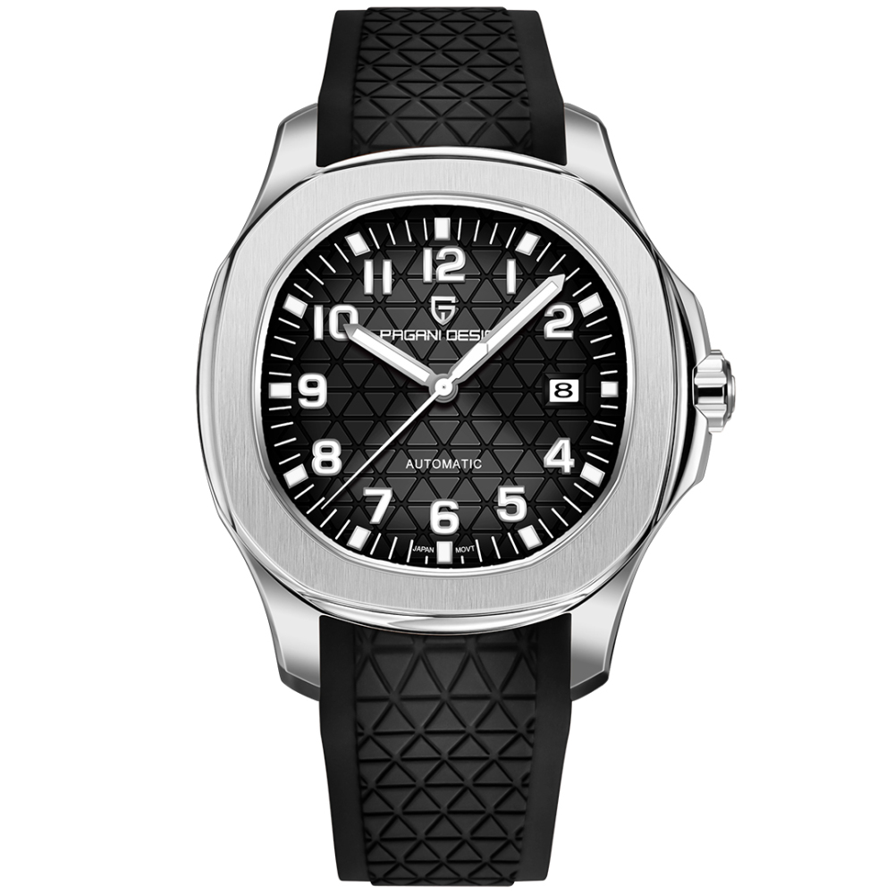 PAGANI DESIGN PD-YS031 Automatic Men's Watch New Stainless Steel Mechanical Wrist Watch for Men, 100M Waterproof, Synthetic Sapphire Dial Glass, Rubber Strap