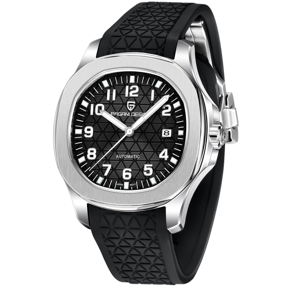 PAGANI DESIGN PD-YS031 Automatic Men's Watch New Stainless Steel Mechanical Wrist Watch for Men, 100M Waterproof, Synthetic Sapphire Dial Glass, Rubber Strap