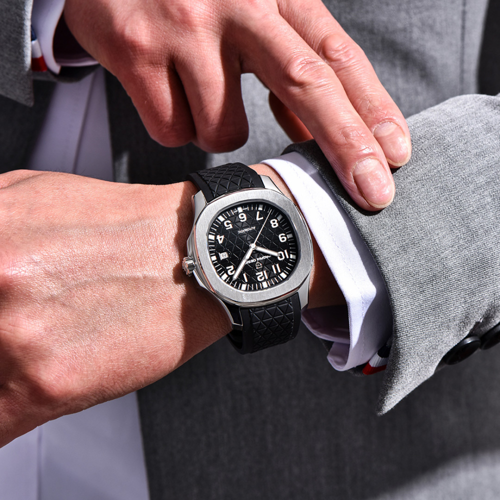 PAGANI DESIGN PD-YS031 Automatic Men's Watch New Stainless Steel Mechanical Wrist Watch for Men, 100M Waterproof, Synthetic Sapphire Dial Glass, Rubber Strap