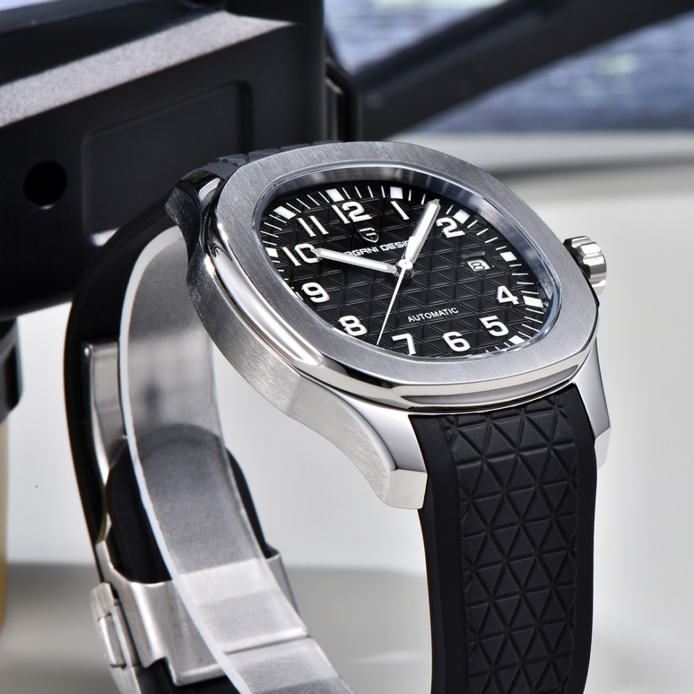 PAGANI DESIGN PD-YS031 Automatic Men's Watch New Stainless Steel Mechanical Wrist Watch for Men, 100M Waterproof, Synthetic Sapphire Dial Glass, Rubber Strap