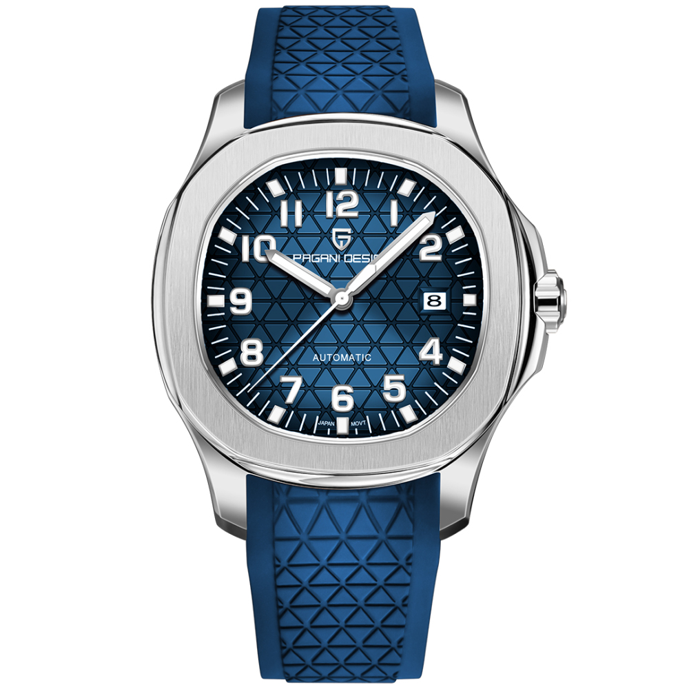 PAGANI DESIGN PD-YS031 Automatic Men's Watch New Stainless Steel Mechanical Wrist Watch for Men, 100M Waterproof, Synthetic Sapphire Dial Glass, Rubber Strap