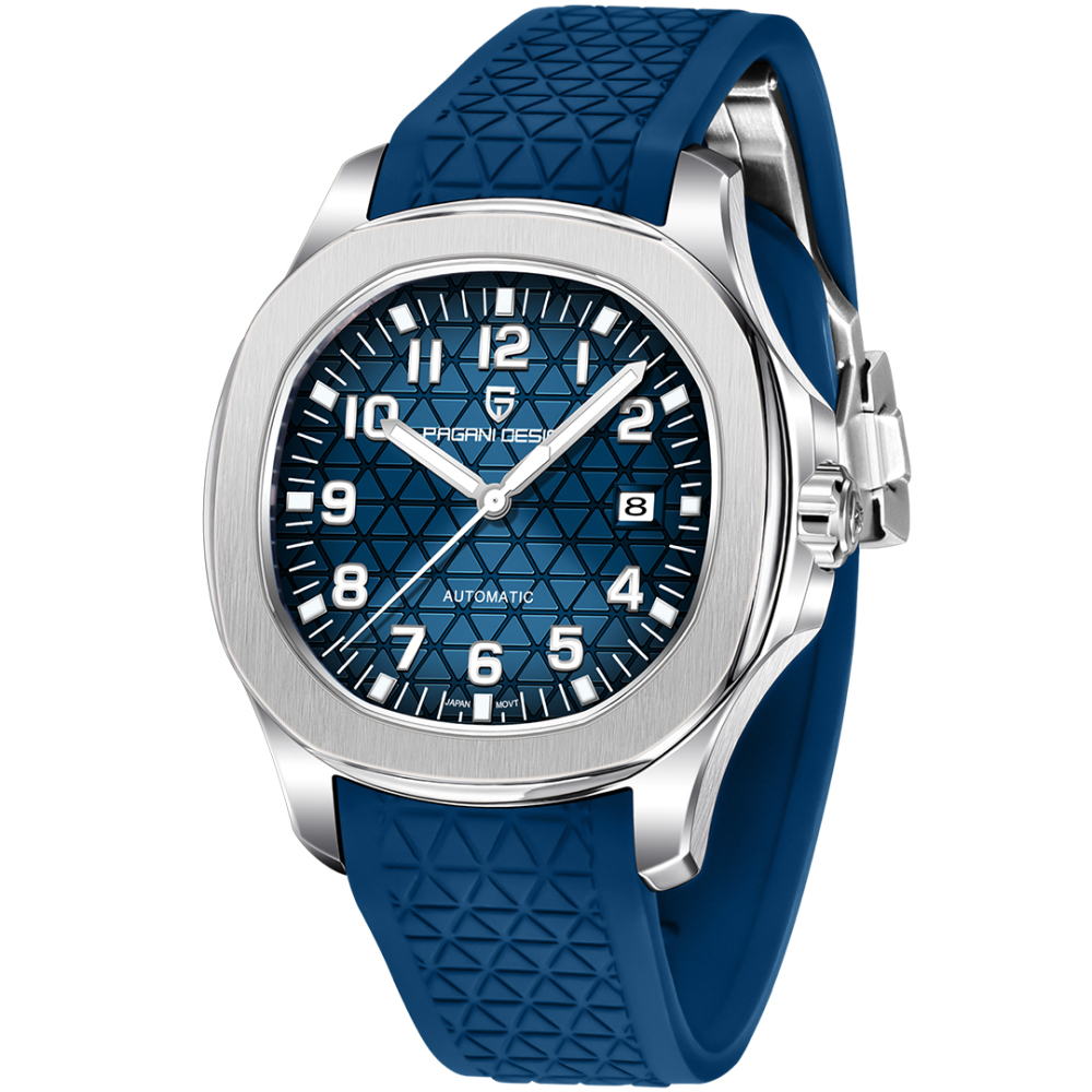 PAGANI DESIGN PD-YS031 Automatic Men's Watch New Stainless Steel Mechanical Wrist Watch for Men, 100M Waterproof, Synthetic Sapphire Dial Glass, Rubber Strap