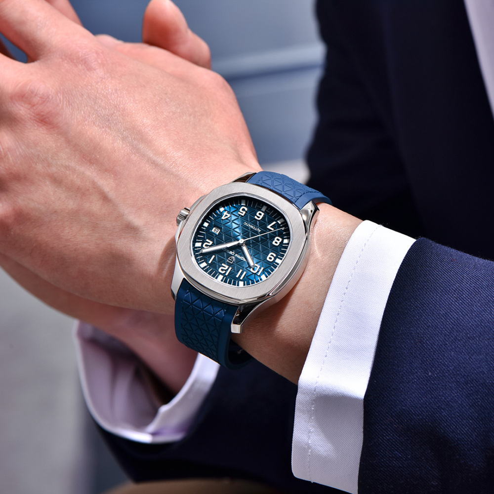 PAGANI DESIGN PD-YS031 Automatic Men's Watch New Stainless Steel Mechanical Wrist Watch for Men, 100M Waterproof, Synthetic Sapphire Dial Glass, Rubber Strap