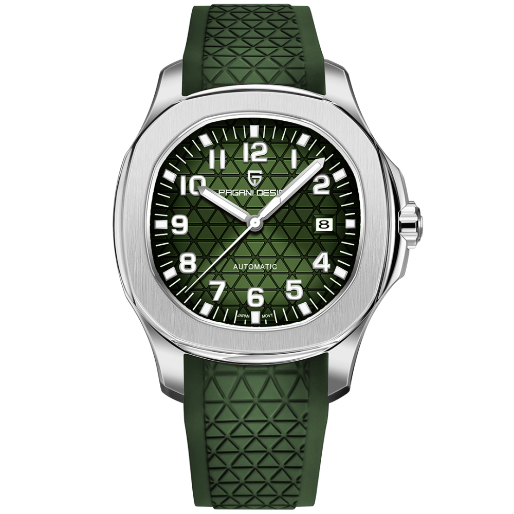 PAGANI DESIGN PD-YS031 Automatic Men's Watch New Stainless Steel Mechanical Wrist Watch for Men, 100M Waterproof, Synthetic Sapphire Dial Glass, Rubber Strap